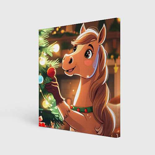 Картина квадратная Лошадка наряжает елку / 3D-принт – фото 1