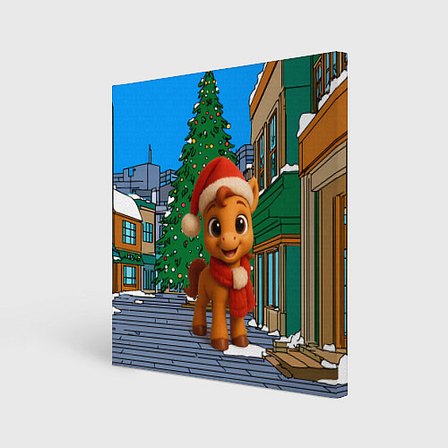 Картина квадратная Новогодняя лошадка и елка / 3D-принт – фото 1