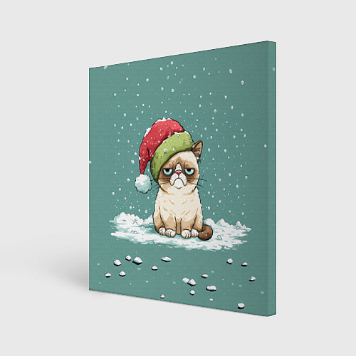 Картина квадратная Недовольный новогодний котик / 3D-принт – фото 1