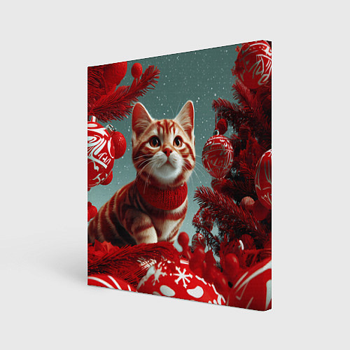 Картина квадратная Рыжий кот - Новый год / 3D-принт – фото 1
