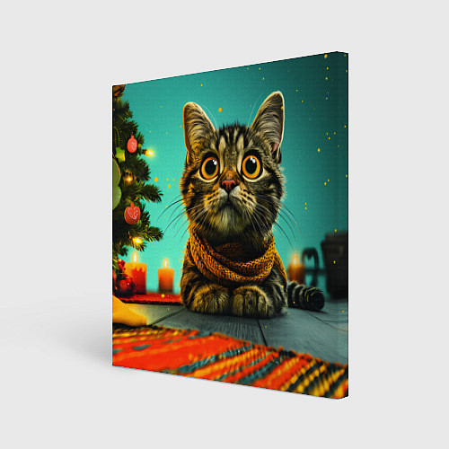 Картина квадратная Котик под елкой / 3D-принт – фото 1