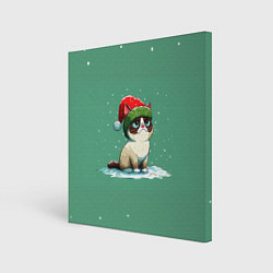 Картина квадратная Новогодний мем котик