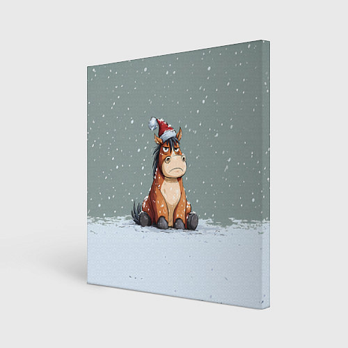 Картина квадратная Лошадка на фоне снегопада / 3D-принт – фото 1