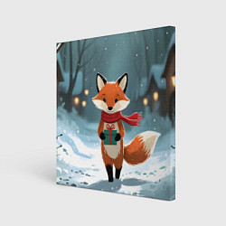 Картина квадратная Лисичка с подарком зимой