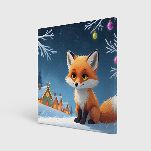 Картина квадратная Лисичка новогодней ночью / 3D-принт – фото 1