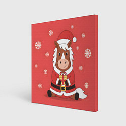 Картина квадратная Новогодняя лошадка с подарком