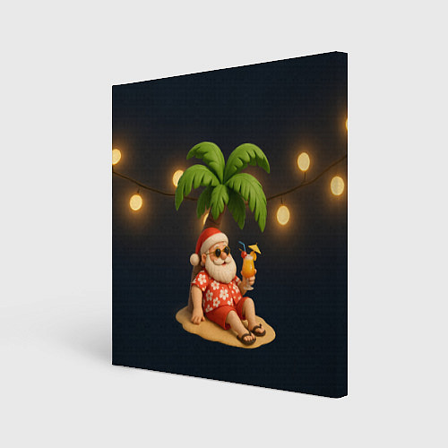 Картина квадратная Санта чиллит под пальмой / 3D-принт – фото 1