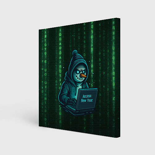 Картина квадратная Снеговик - хакер взламывает Новый год / 3D-принт – фото 1