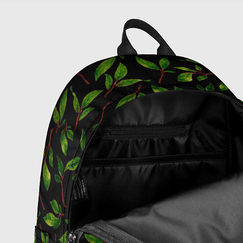 Рюкзак Яркие зеленые листья на черном фоне / 3D-принт – фото 4