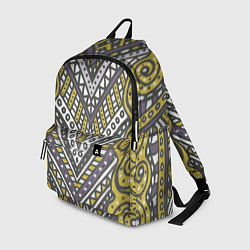Рюкзак Абстрактный узор в стиле дудл Желтый, серый и белы, цвет: 3D-принт