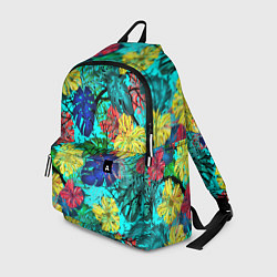 Рюкзак Тропические растения на бирюзовом фоне, цвет: 3D-принт