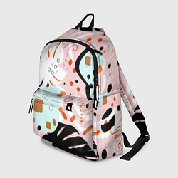 Рюкзак Абстрактные фигуры с пальмовыми листами на розовом, цвет: 3D-принт