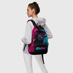 Рюкзак BMW - neon gradient: символ сверху надпись снизу, цвет: 3D-принт — фото 2