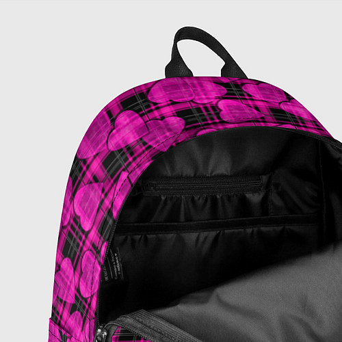 Рюкзак Black and pink hearts pattern on checkered / 3D-принт – фото 4