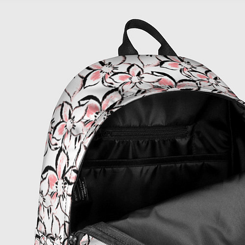 Рюкзак Бело-розовые цветы с черной обводкой / 3D-принт – фото 4
