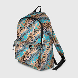Рюкзак Леопардовый узор на синих, бежевых диагональных по