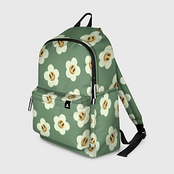 Рюкзак Цветочки-смайлики: темно-зеленый паттерн