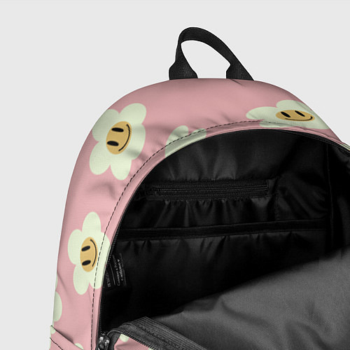 Рюкзак Искаженные смайлы-цветы на розовом паттер / 3D-принт – фото 4