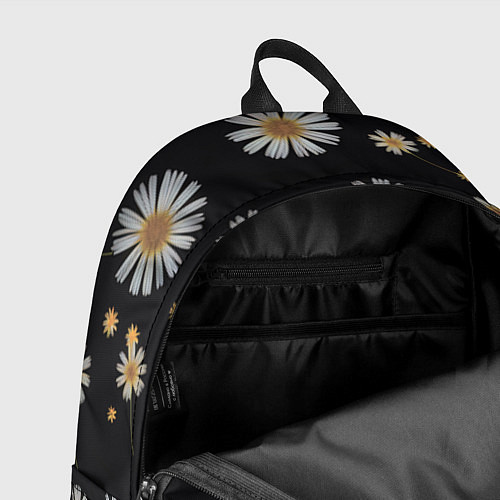 Рюкзак Белые ромашки на черном фоне / 3D-принт – фото 4