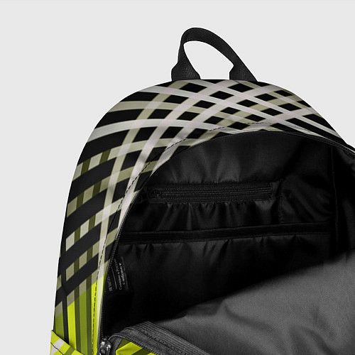 Рюкзак Косые черно-белые полосы на оливковом фоне / 3D-принт – фото 4