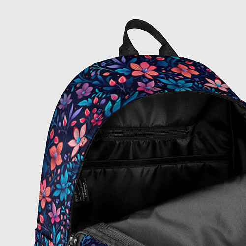 Рюкзак Цветочный паттерн в синих и сиреневых тонах / 3D-принт – фото 4