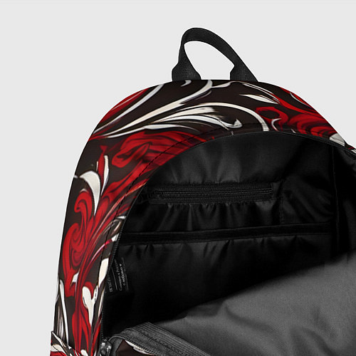 Рюкзак Красно белый узор на чёрном фоне / 3D-принт – фото 4