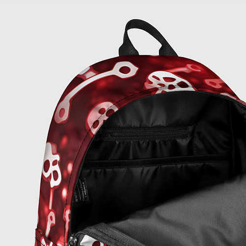Рюкзак Белые черепки и кости на красном фоне / 3D-принт – фото 4