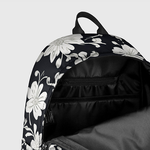 Рюкзак Патерн белых цветов на черном фоне / 3D-принт – фото 4