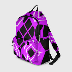 Рюкзак Чёрные квадраты и белые полосы на фиолетовом фоне, цвет: 3D-принт
