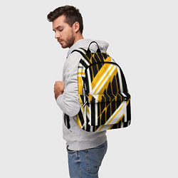 Рюкзак Бело-жёлтые линии на чёрном фоне, цвет: 3D-принт — фото 2