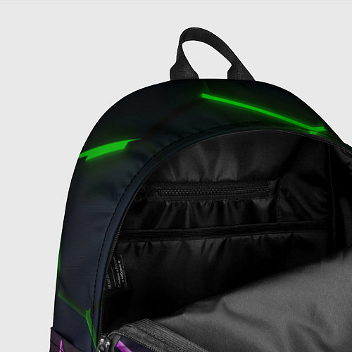 Рюкзак Фиолетовые и зеленые неоновые плиты в разломе / 3D-принт – фото 4