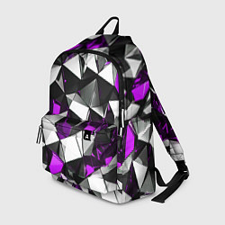 Рюкзак Фиолетово-белые рельефные треугольники на чёрном ф, цвет: 3D-принт