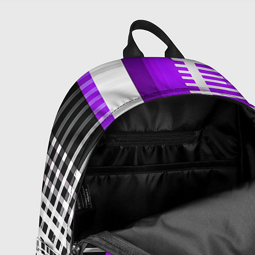 Рюкзак Белые полосы на чёрно-фиолетовом фоне / 3D-принт – фото 4