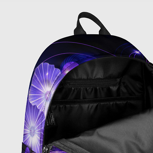 Рюкзак Силуэты цветов на темном фоне - фиолетовое свечени / 3D-принт – фото 4