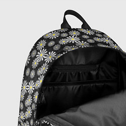 Рюкзак Белые цветы ромашки на черном в мелкий горошек, цвет: 3D-принт — фото 2