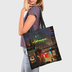 Сумка-шопер Cyberpunk 2077: Night City, цвет: 3D-принт — фото 2