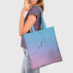 Сумка-шопер Чайки птицы полет градиент, цвет: 3D-принт — фото 2