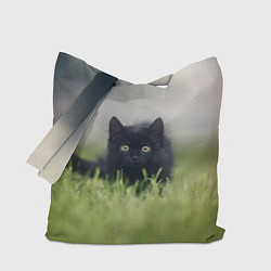Сумка-шоппер Черный кот на лугу