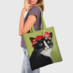 Сумка-шопер Кот и цветы, цвет: 3D-принт — фото 2