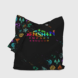 Сумка-шопер GENSHIN IMPACT NEON LOGO RAINBOW STYLE, ЭМБЛЕМЫ, цвет: 3D-принт