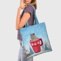 Сумка-шопер Удивленный котик в кружке, цвет: 3D-принт — фото 2