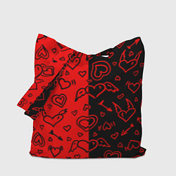 Сумка-шопер Черно-Красные сердца с крылышками, цвет: 3D-принт