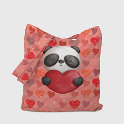 Сумка-шопер Панда с сердечком день влюбленных, цвет: 3D-принт