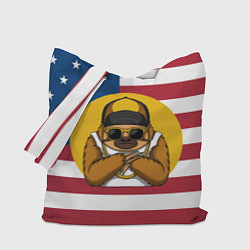 Сумка-шопер Ленивец на фоне Американского флага, цвет: 3D-принт