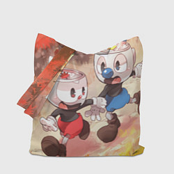 Сумка-шопер Осенняя Прогулка Чашек Cuphead, цвет: 3D-принт
