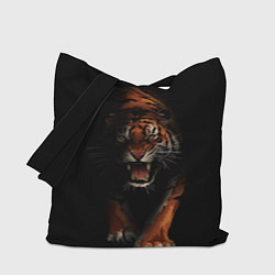 Сумка-шоппер Тигр на черном фоне