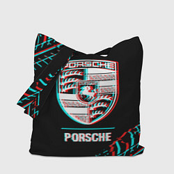 Сумка-шоппер Значок Porsche в стиле Glitch на темном фоне