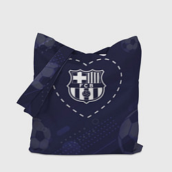 Сумка-шоппер Лого Barcelona в сердечке на фоне мячей