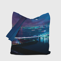 Сумка-шопер Неоновый город и мост - Синий, цвет: 3D-принт