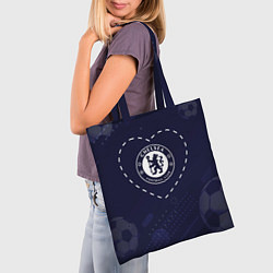 Сумка-шопер Лого Chelsea в сердечке на фоне мячей, цвет: 3D-принт — фото 2